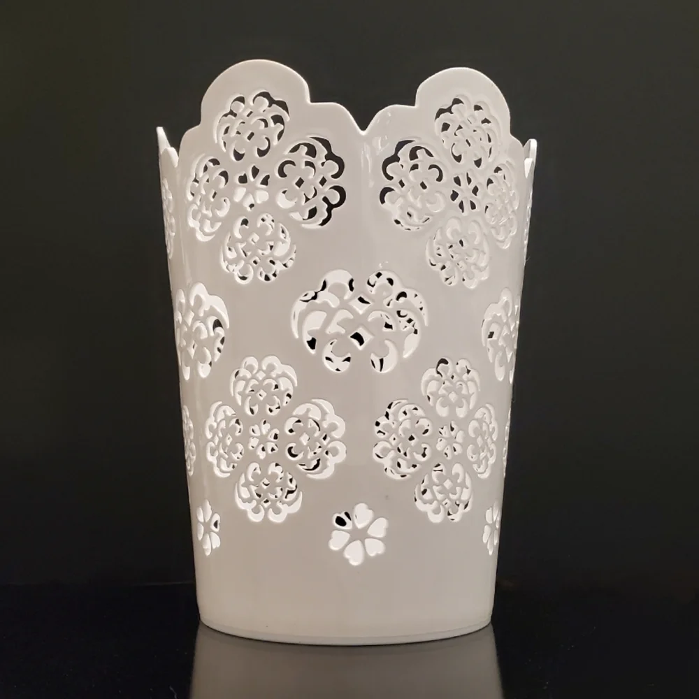 ONLY SOLD IN BUNDLE 12" White Floral Cutout Plastic Wastebasket - Picture 2 of 10